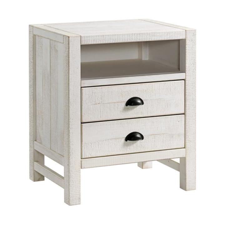 White Wood Open Shelf Nightstand