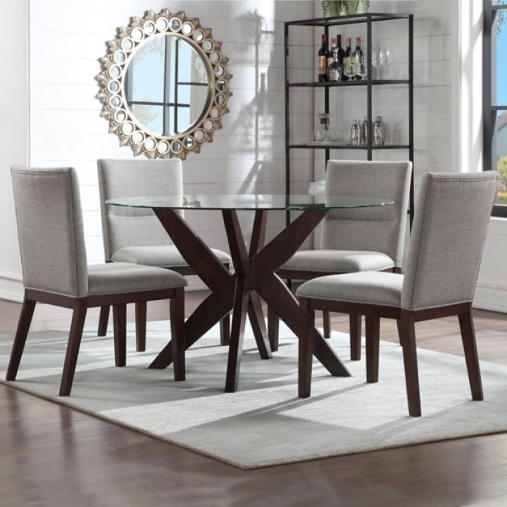 Greige and Walnut Dining Chairs, Set of 2