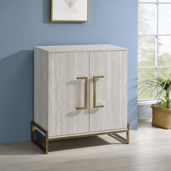 Marble Finish Gold Handle Storage Cabinet