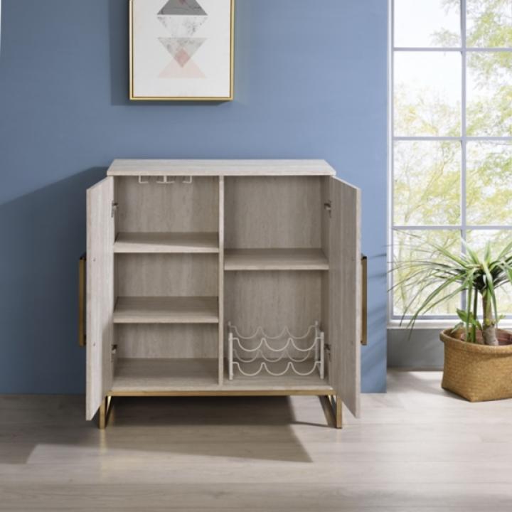 Marble Finish Gold Handle Storage Cabinet