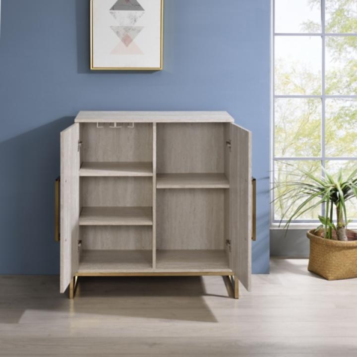 Marble Finish Gold Handle Storage Cabinet