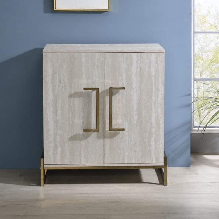 Marble Finish Gold Handle Storage Cabinet