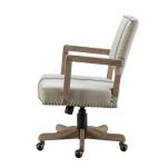 Ivory and Blue Stripe Natural Wood Office Chair