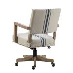 Ivory and Blue Stripe Natural Wood Office Chair