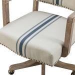 Ivory and Blue Stripe Natural Wood Office Chair