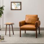 Cognac Faux Leather and Wood Accent Chair