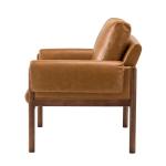 Cognac Faux Leather and Wood Accent Chair