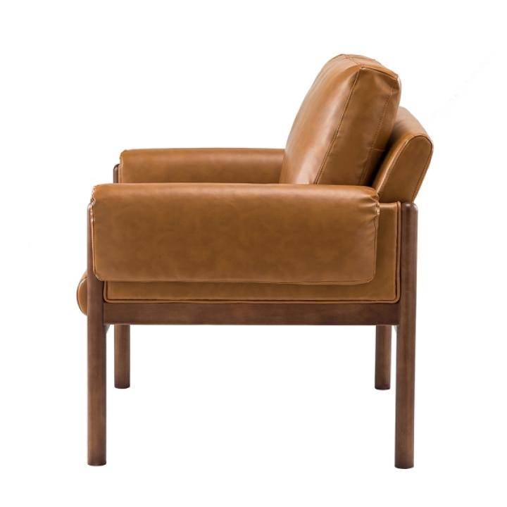 Cognac Faux Leather and Wood Accent Chair