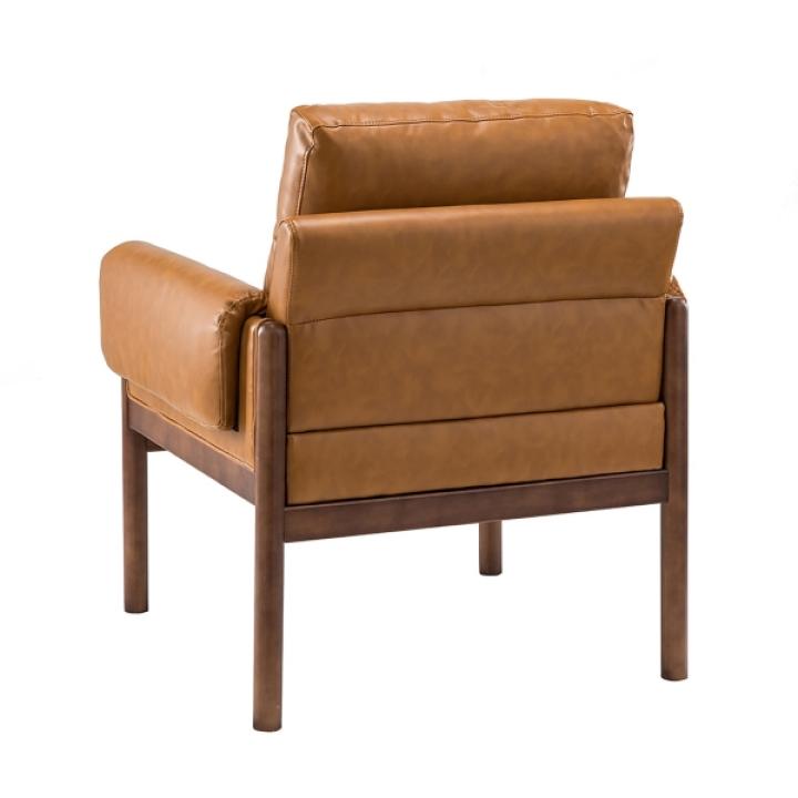 Cognac Faux Leather and Wood Accent Chair