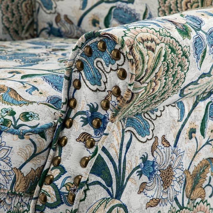 Blue and Green Floral Upholstered Accent Chair