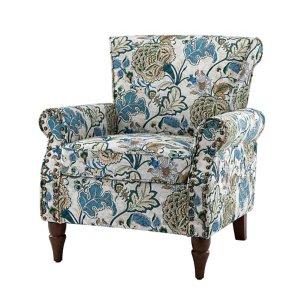 Blue and Green Floral Upholstered Accent Chair