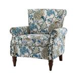 Blue and Green Floral Upholstered Accent Chair