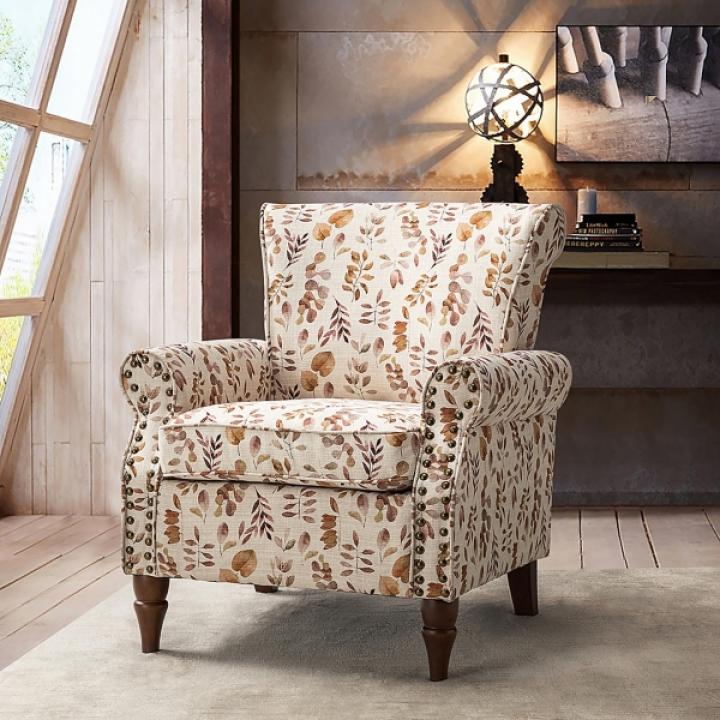 Yellow and Orange Leaf Upholstered Accent Chair