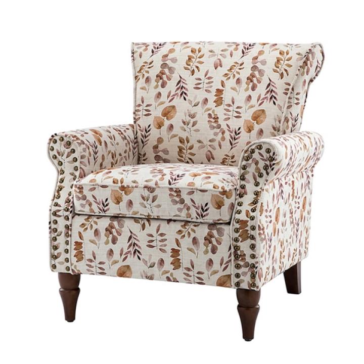 Yellow and Orange Leaf Upholstered Accent Chair