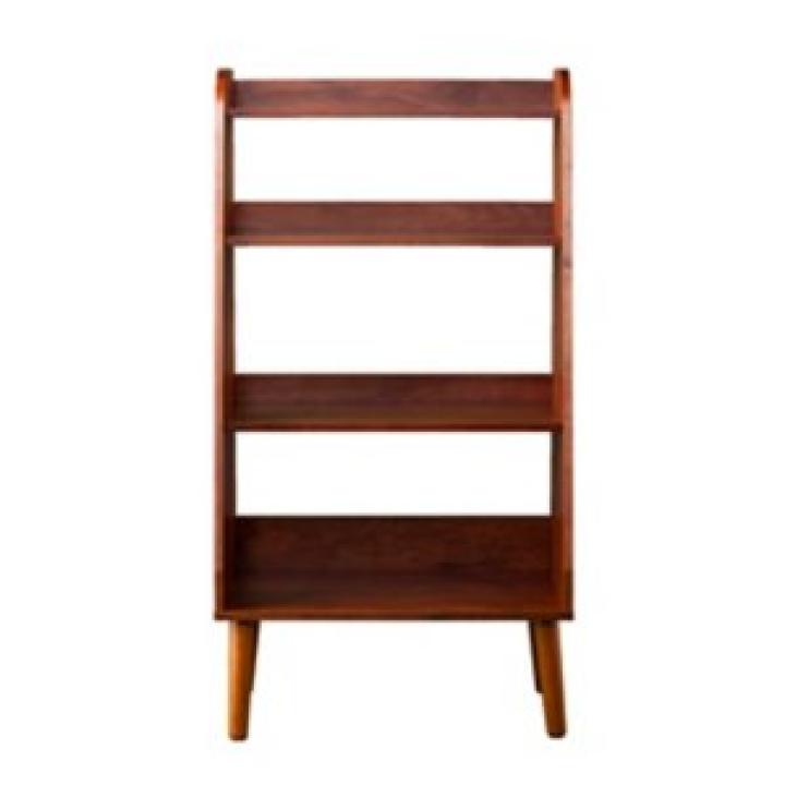 Brown Wood 4-Tier Mid Century Modern Bookshelf