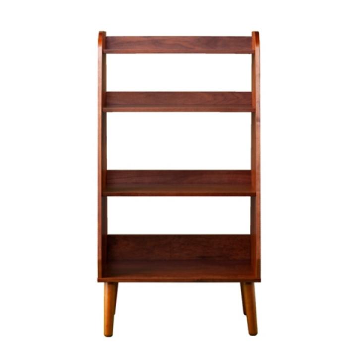 Brown Wood 4-Tier Mid Century Modern Bookshelf