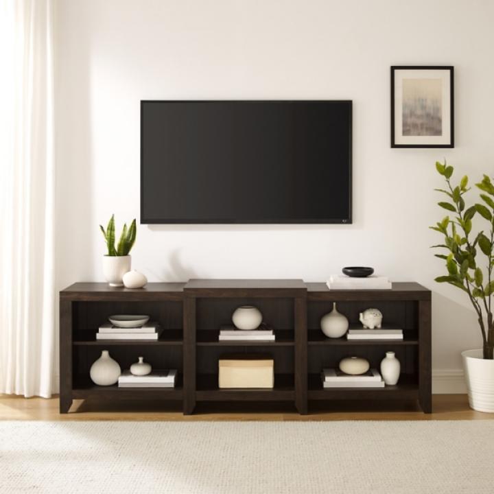 Brown Wood 6-Shelf Media Cabinet