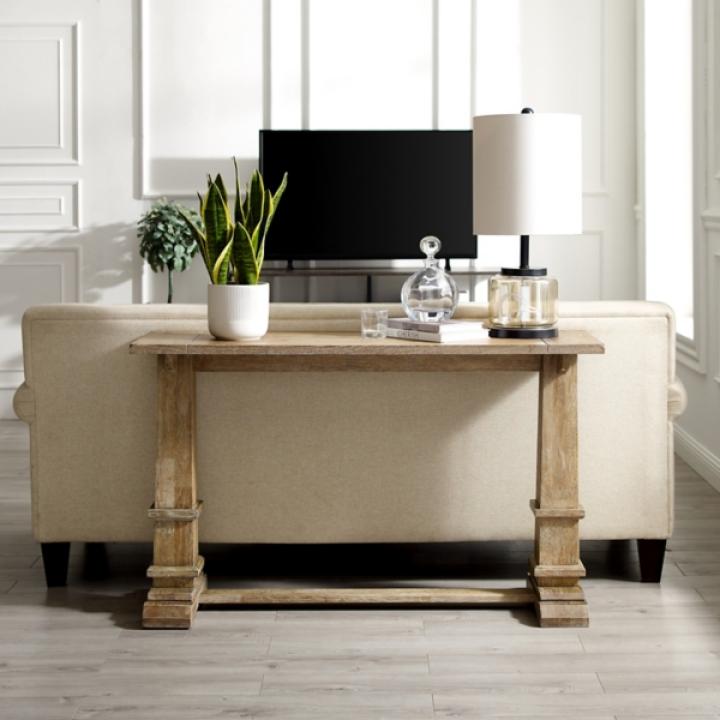 Brown Wood Pedestal Base Console Table