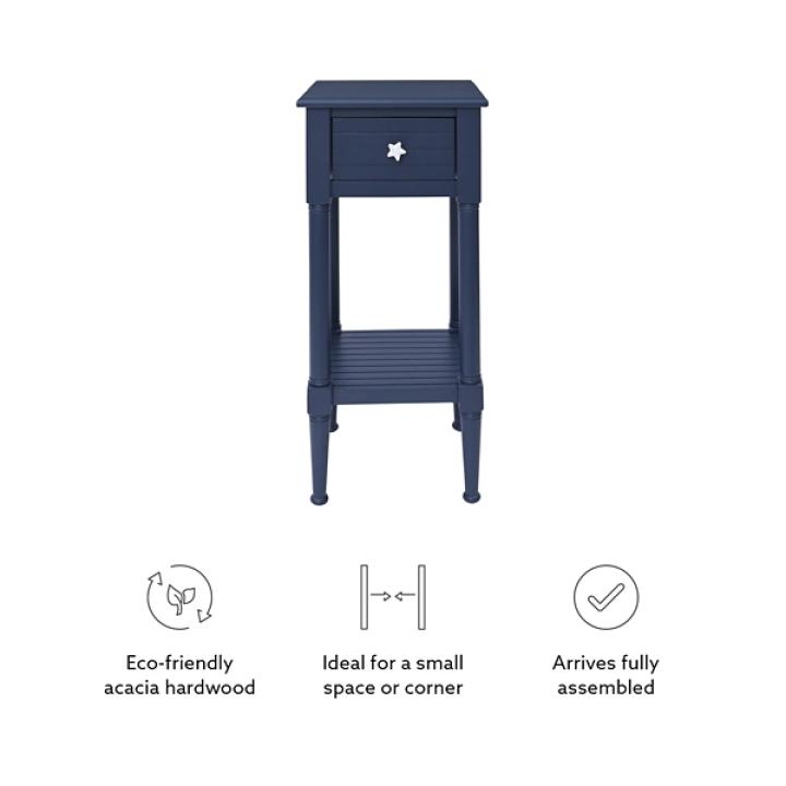 Navy Wood Coastal Compact Accent Table