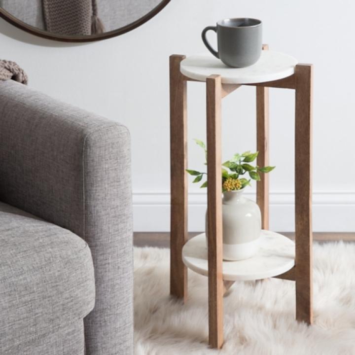 Natural Wood and Marble Moxley Accent Table