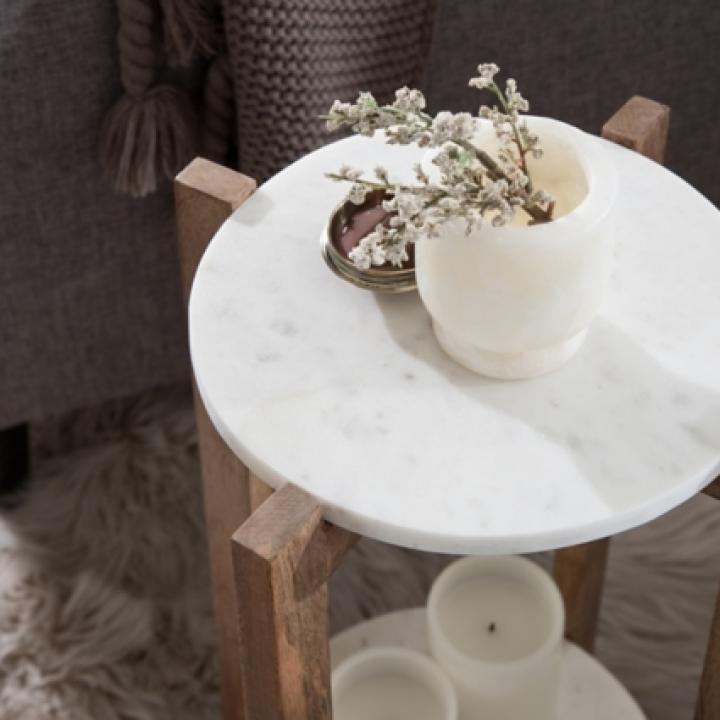 Natural Wood and Marble Moxley Accent Table