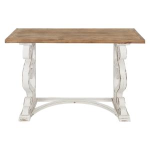 Distressed White and Brown Wood Console Table