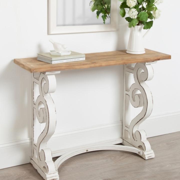 Distressed White and Brown Wood Console Table