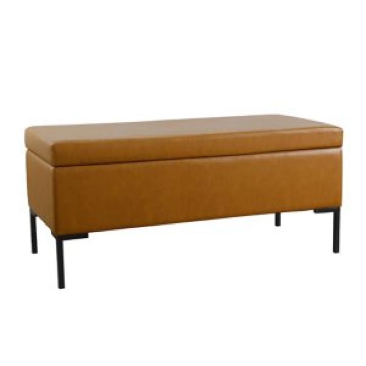 Caramel Vegan Leather Storage Bench
