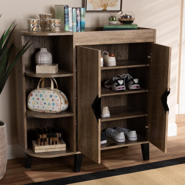 Rustic Oak Open Shoe Storage Cabinet