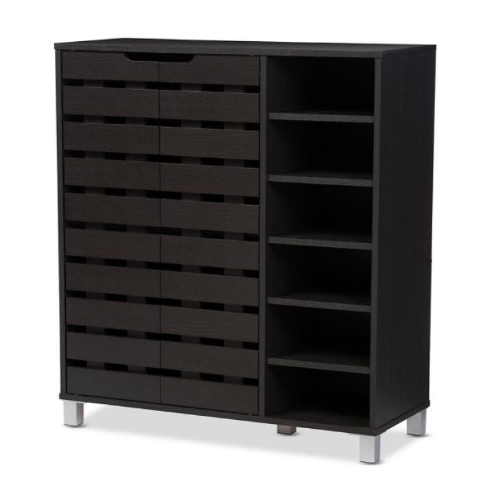 Aldrich Black Slatted Shoe Storage Cabinet