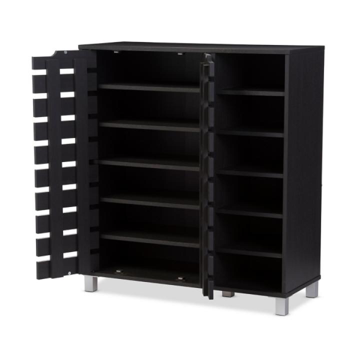Aldrich Black Slatted Shoe Storage Cabinet