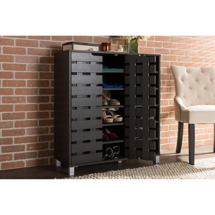 Aldrich Black Slatted Shoe Storage Cabinet