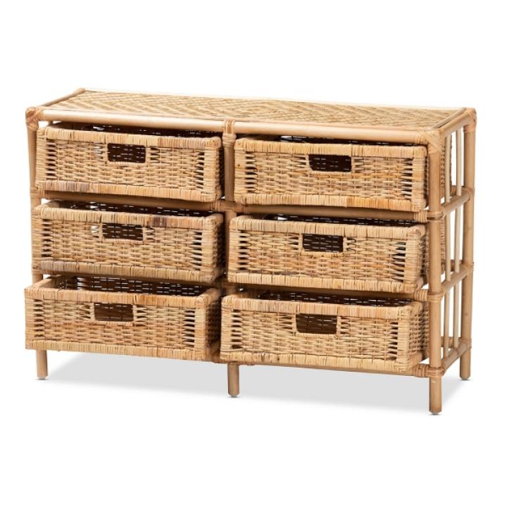 Natural Boho Rattan Weave Storage Cabinet
