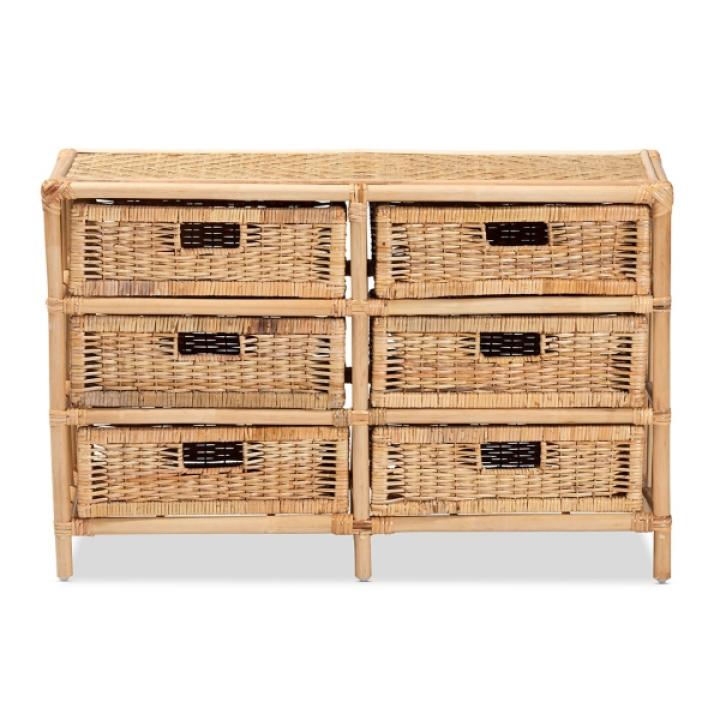 Natural Boho Rattan Weave Storage Cabinet