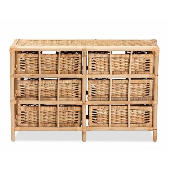 Natural Boho Rattan Weave Storage Cabinet