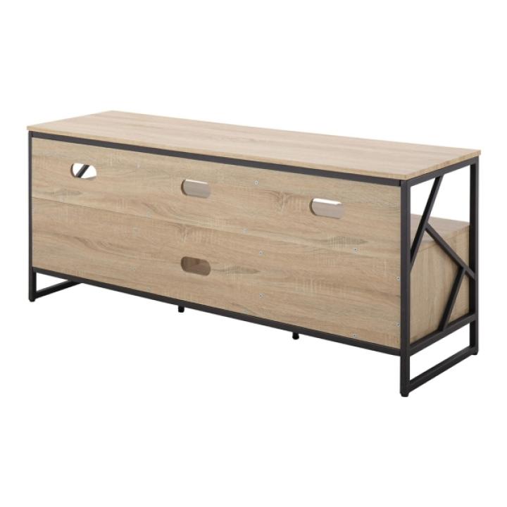 Natural Wood and Black Steel Media Stand