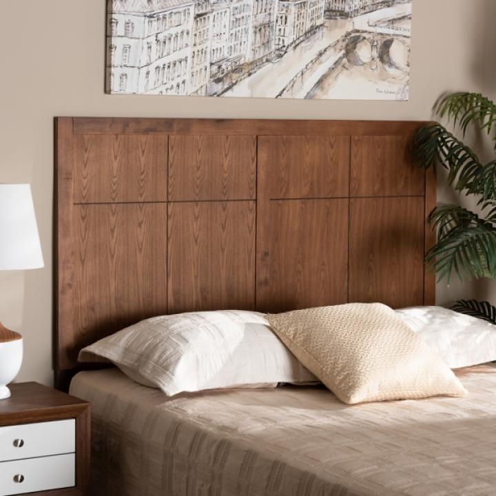 Ash Walnut Wood Panel Queen Headboard