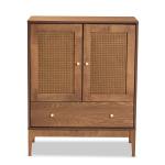 Mid-Century Modern Rattan Walnut Cabinet