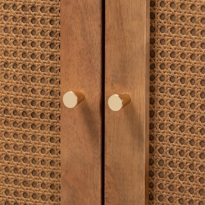 Mid-Century Modern Rattan Walnut Cabinet