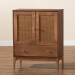 Mid-Century Modern Rattan Walnut Cabinet