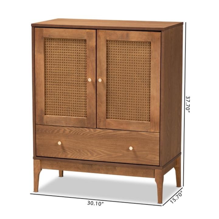 Mid-Century Modern Rattan Walnut Cabinet