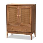 Mid-Century Modern Rattan Walnut Cabinet