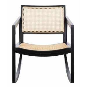 Black Wood and Natural Rattan Rocking Chair