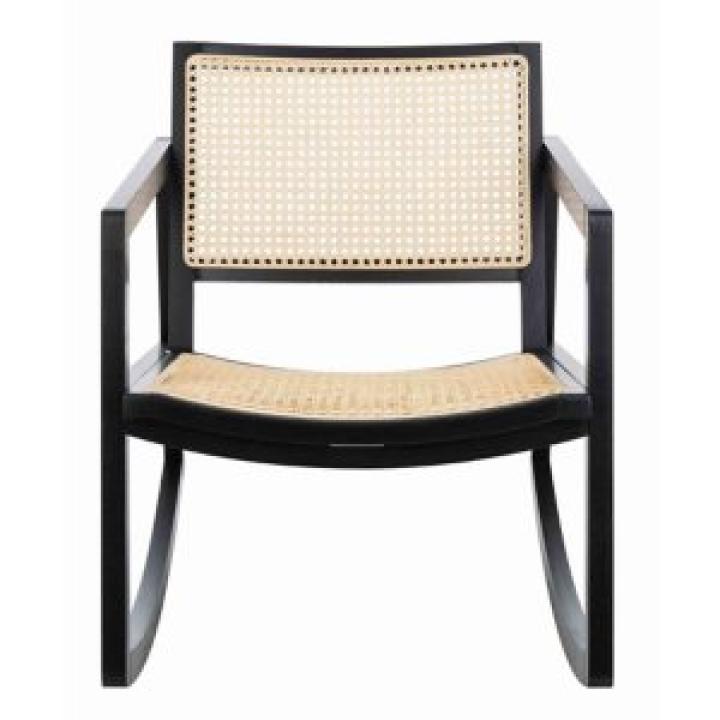 Black Wood and Natural Rattan Rocking Chair
