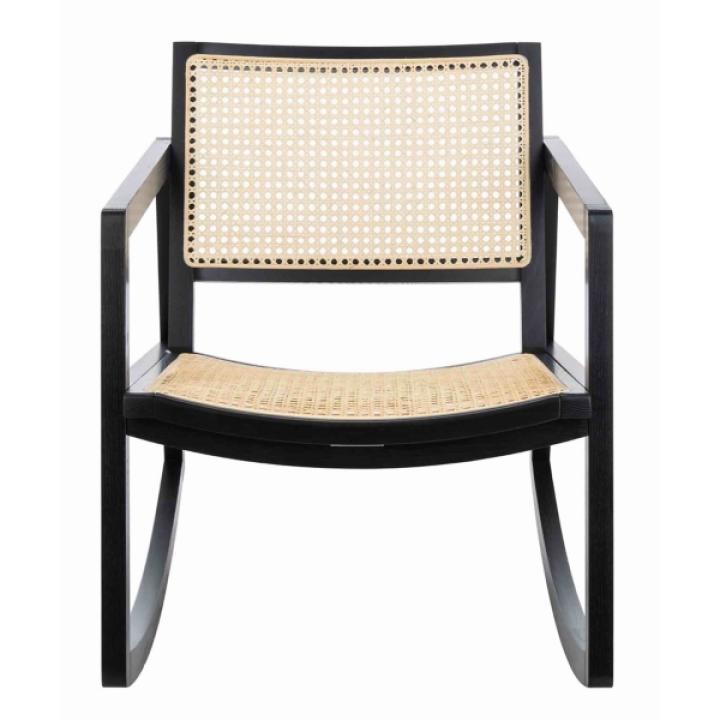 Black Wood and Natural Rattan Rocking Chair
