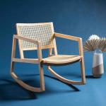 Natural Wood and Rattan Rocking Chair