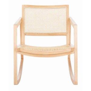 Natural Wood and Rattan Rocking Chair