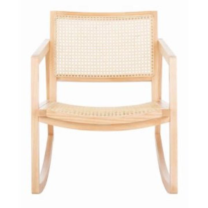 Natural Wood and Rattan Rocking Chair