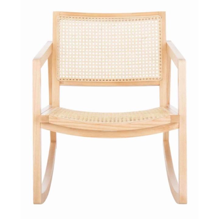 Natural Wood and Rattan Rocking Chair