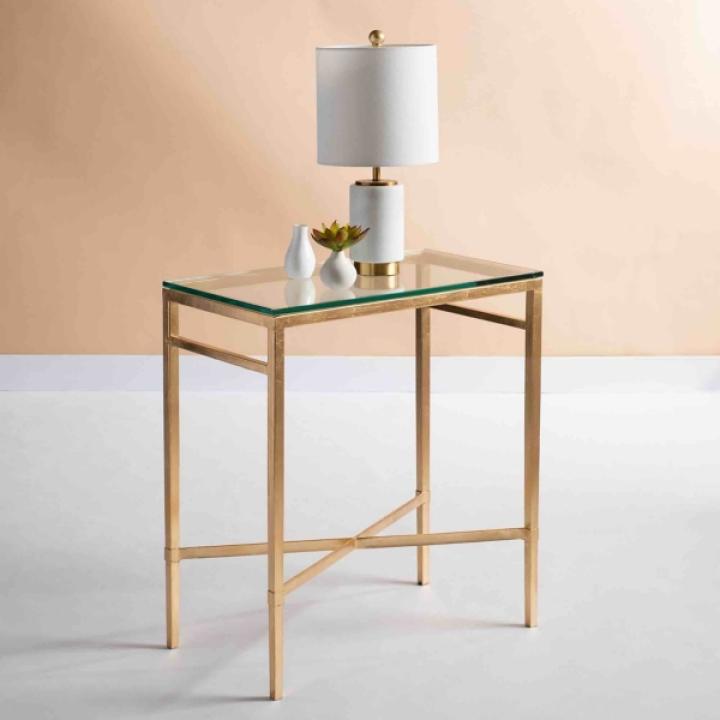 Gold Metal and Glass Side Table